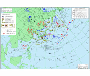 アジア太平洋 実況天気図 台風6号チャンミー周辺の気圧配置
